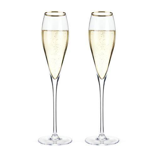 Gold Rimmed Crystal Champagne Flutes (Set Of 2) - Champagne